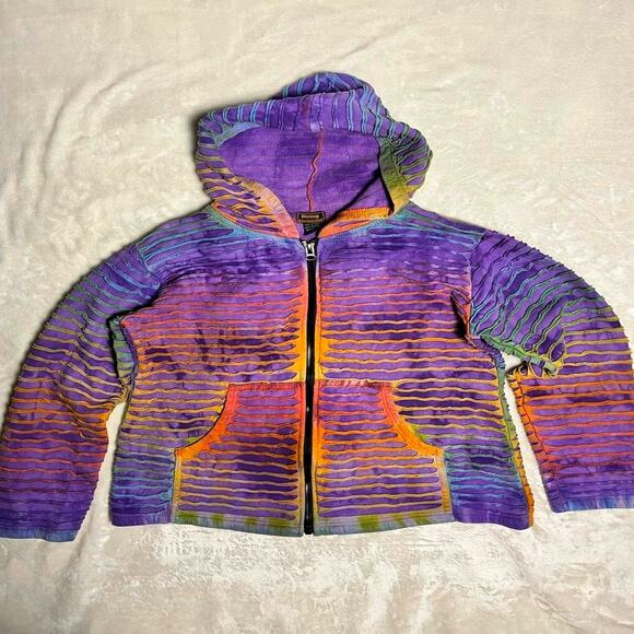 Shambala Tie Dye Hoodie Women's L Nepalese Distress Natural Cotton Rainbow Earth - Picture 1 of 8